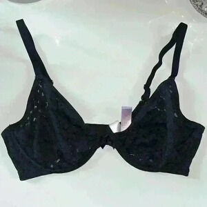 Savage X Fenty middle bow Lace Unlined Black Bra sz 34D